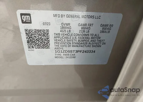 2023 Chevrolet Malibu Fwd 1Lt z USA, uszkodzony, nr VIN 1G1ZD5ST3PF243334